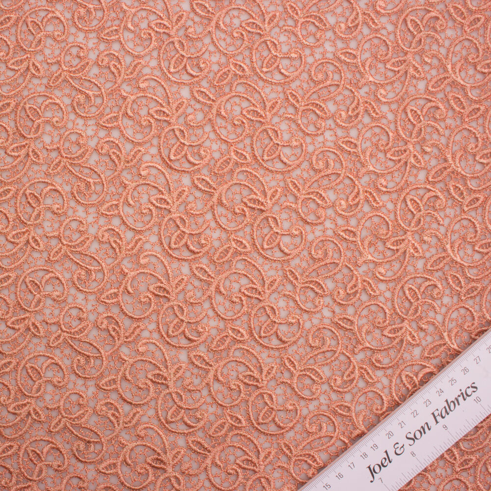 Peach Metallic Guipure Lace