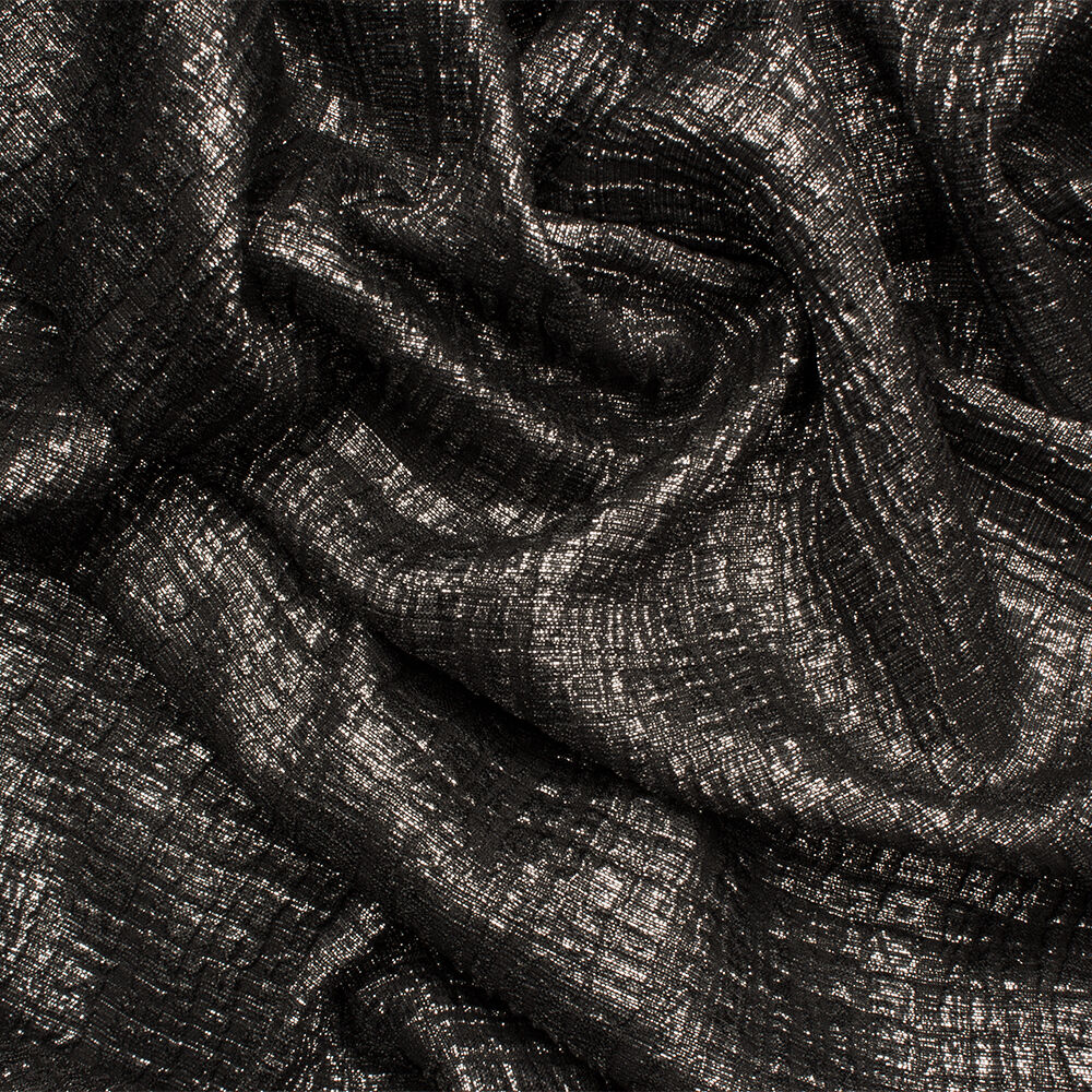 Black/Silver Crinkled Metallic Silk Lamé