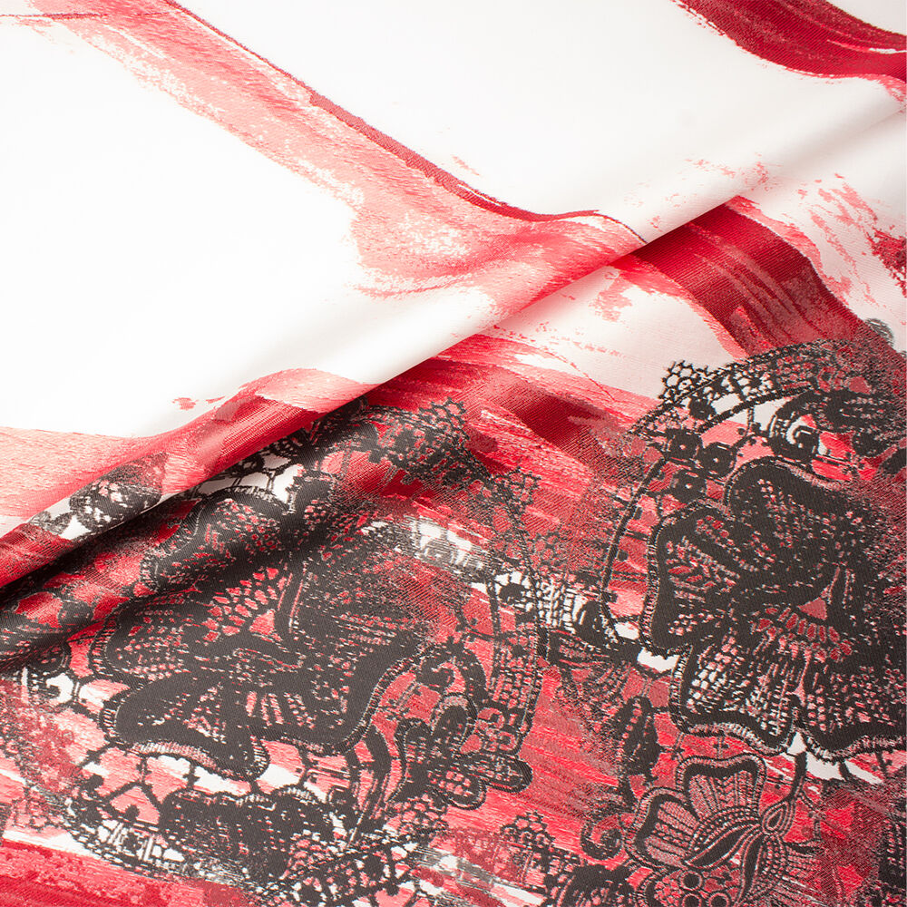 Red/Black Printed Silk Mikado