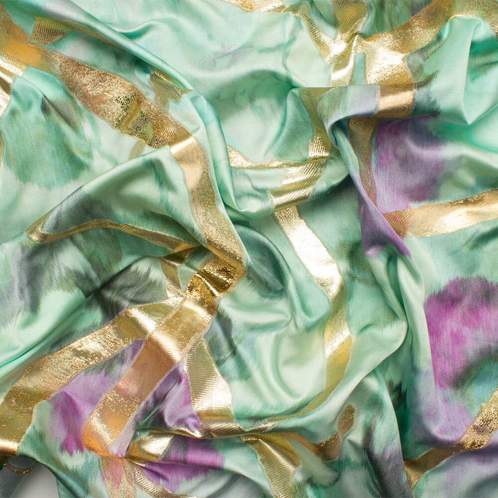 Aqua/Gold Jacquard Duchess Satin