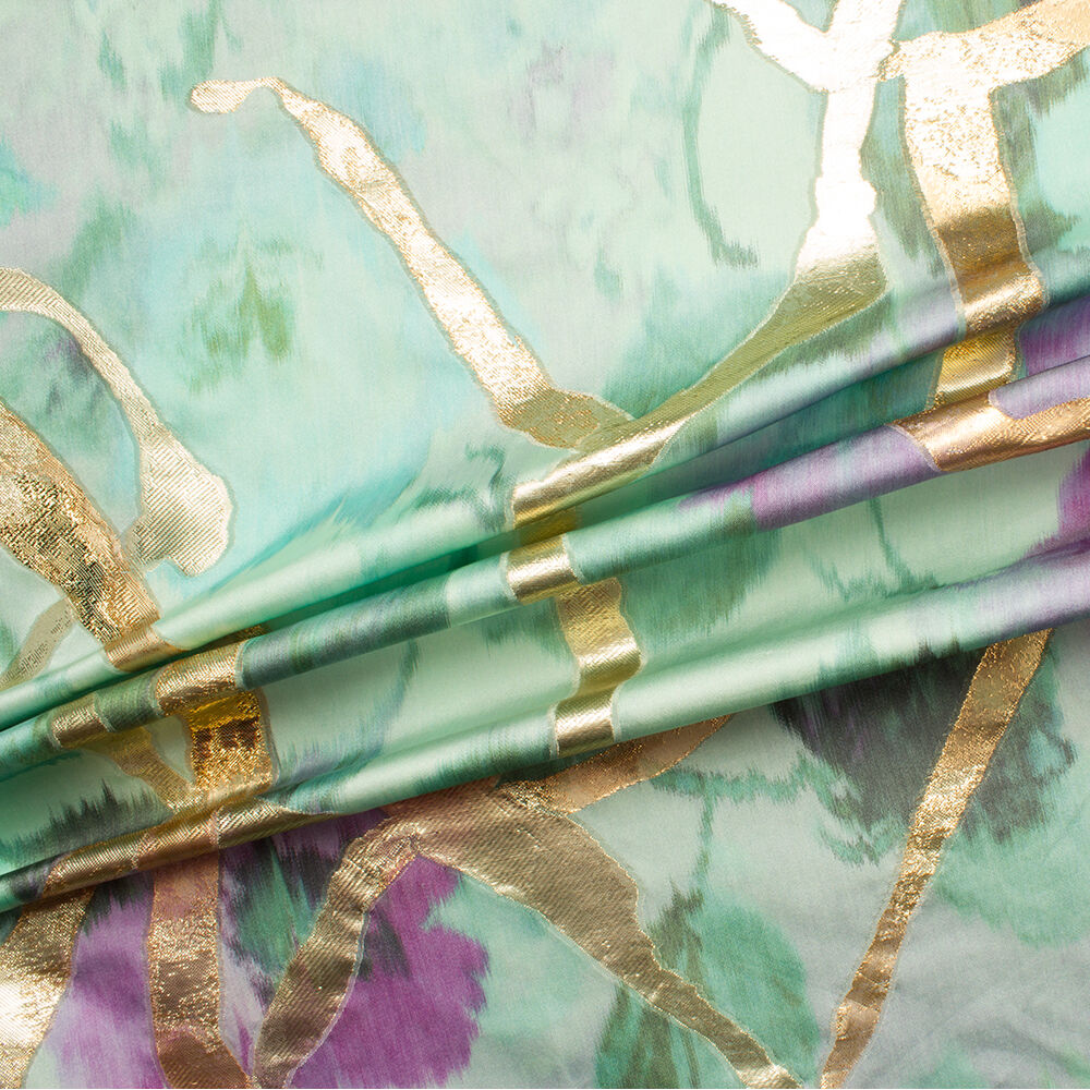 Aqua/Gold Jacquard Duchess Satin