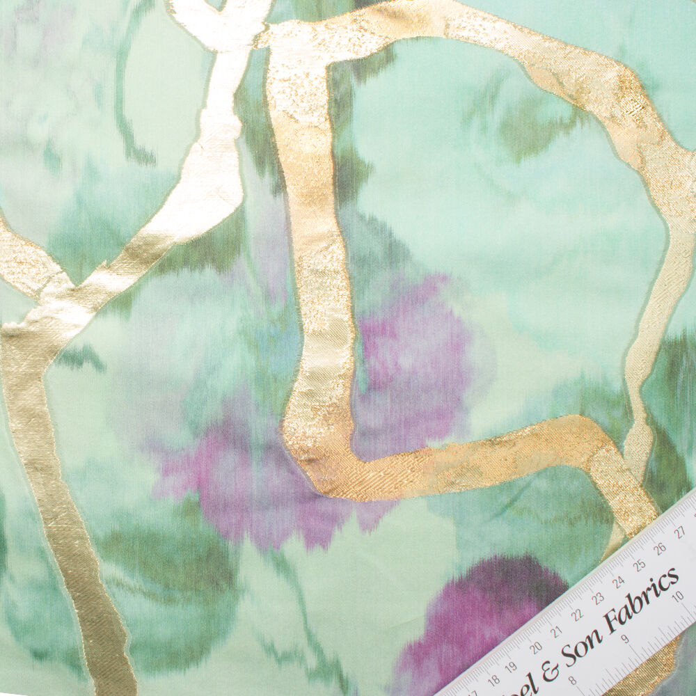 Aqua/Gold Jacquard Duchess Satin
