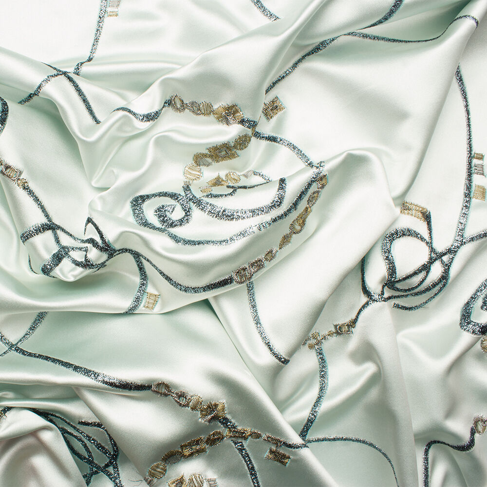 Pale Aqua Embroidered Duchess Satin
