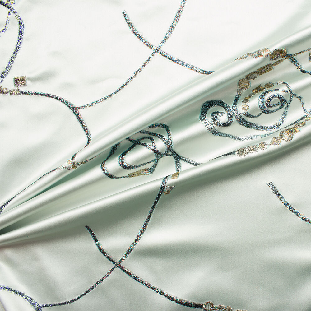 Pale Aqua Embroidered Duchess Satin