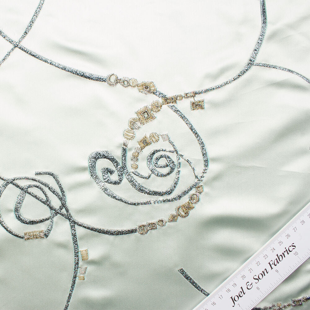 Pale Aqua Embroidered Duchess Satin