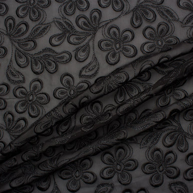 Black Embroidered Pure Silk Chiffon