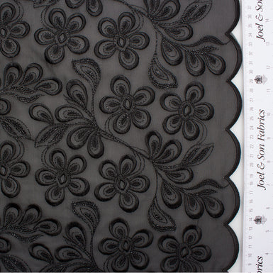 Black Embroidered Pure Silk Chiffon