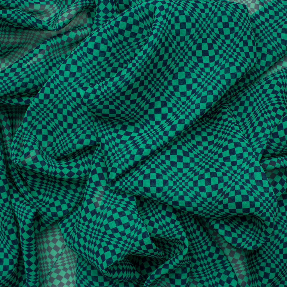 Navy Blue/Green Printed Silk Georgette