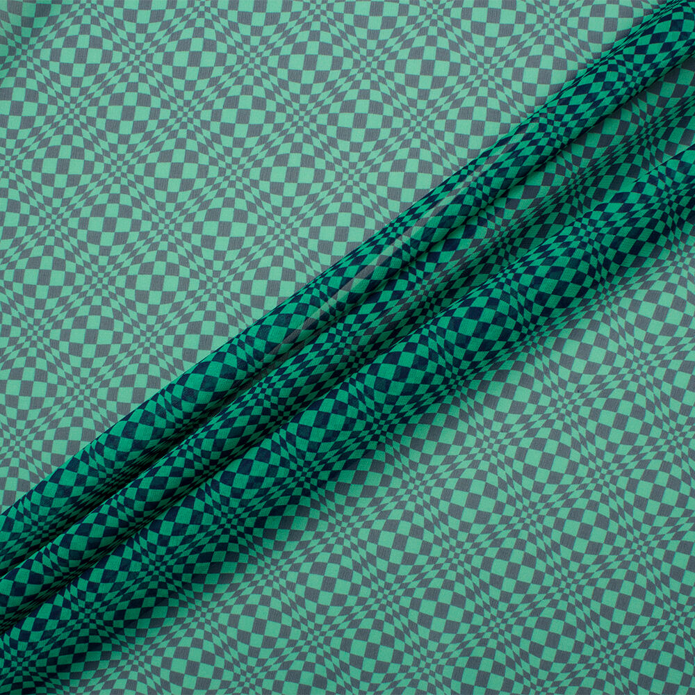 Navy Blue/Green Printed Silk Georgette