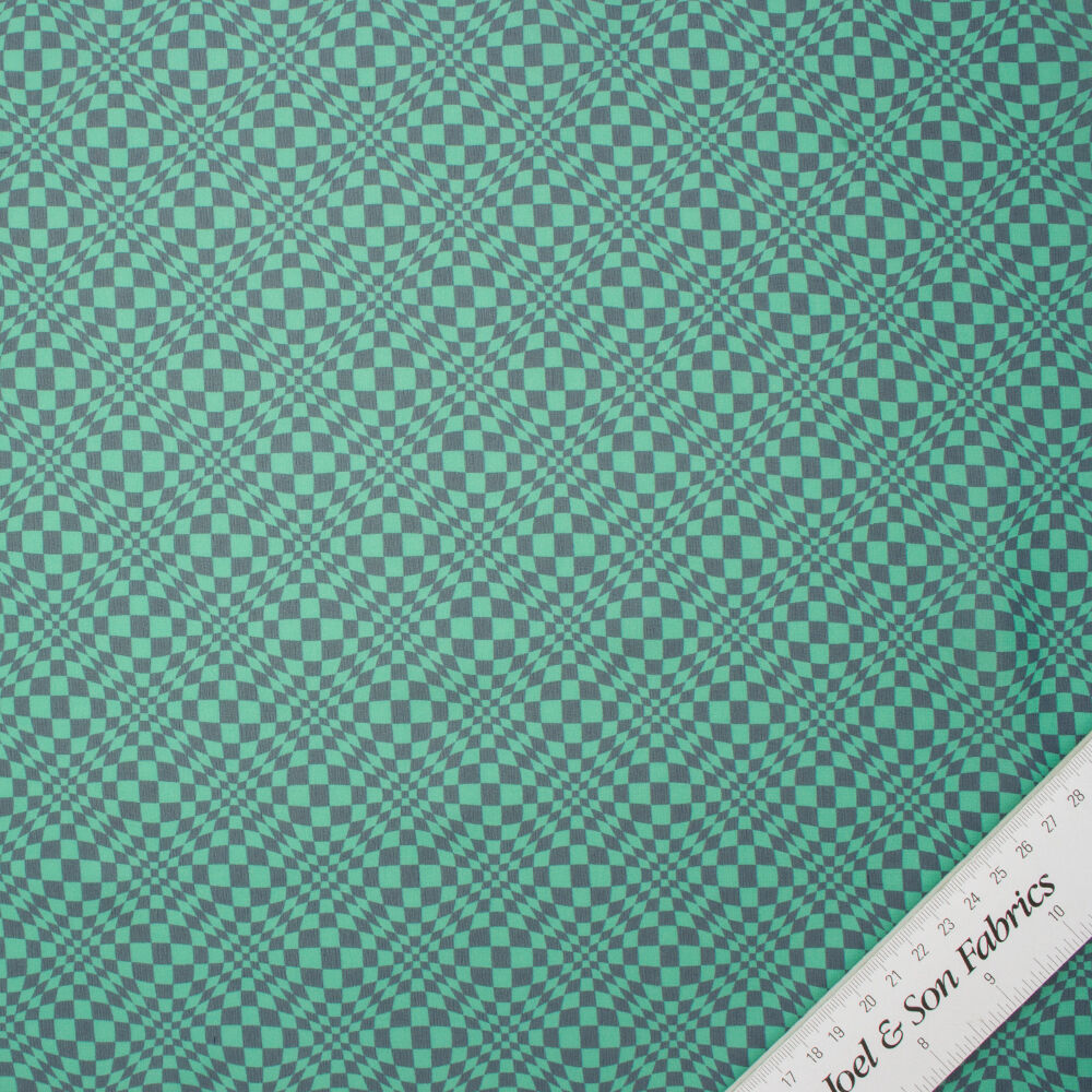 Navy Blue/Green Printed Silk Georgette