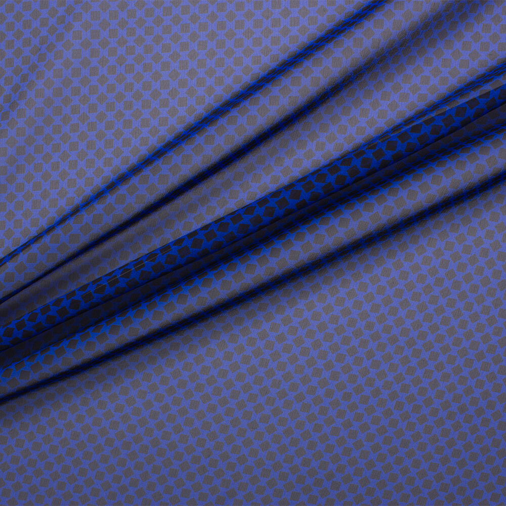 Royal Blue/Black 'Squares' Printed Silk Georgette