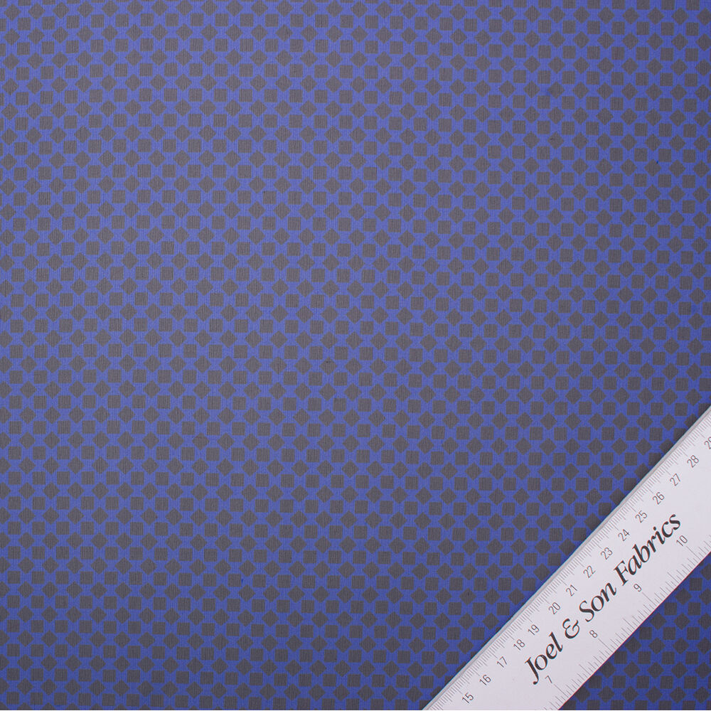 Royal Blue/Black 'Squares' Printed Silk Georgette