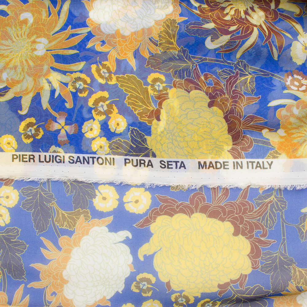 Blue Floral Silk Chiffon