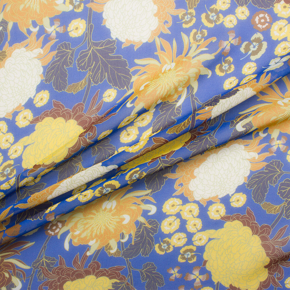 Blue Floral Silk Chiffon