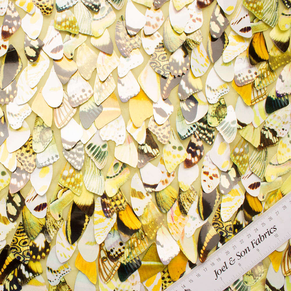 Yellow Embroidered Laser Cut Butterfly Wing Fabric