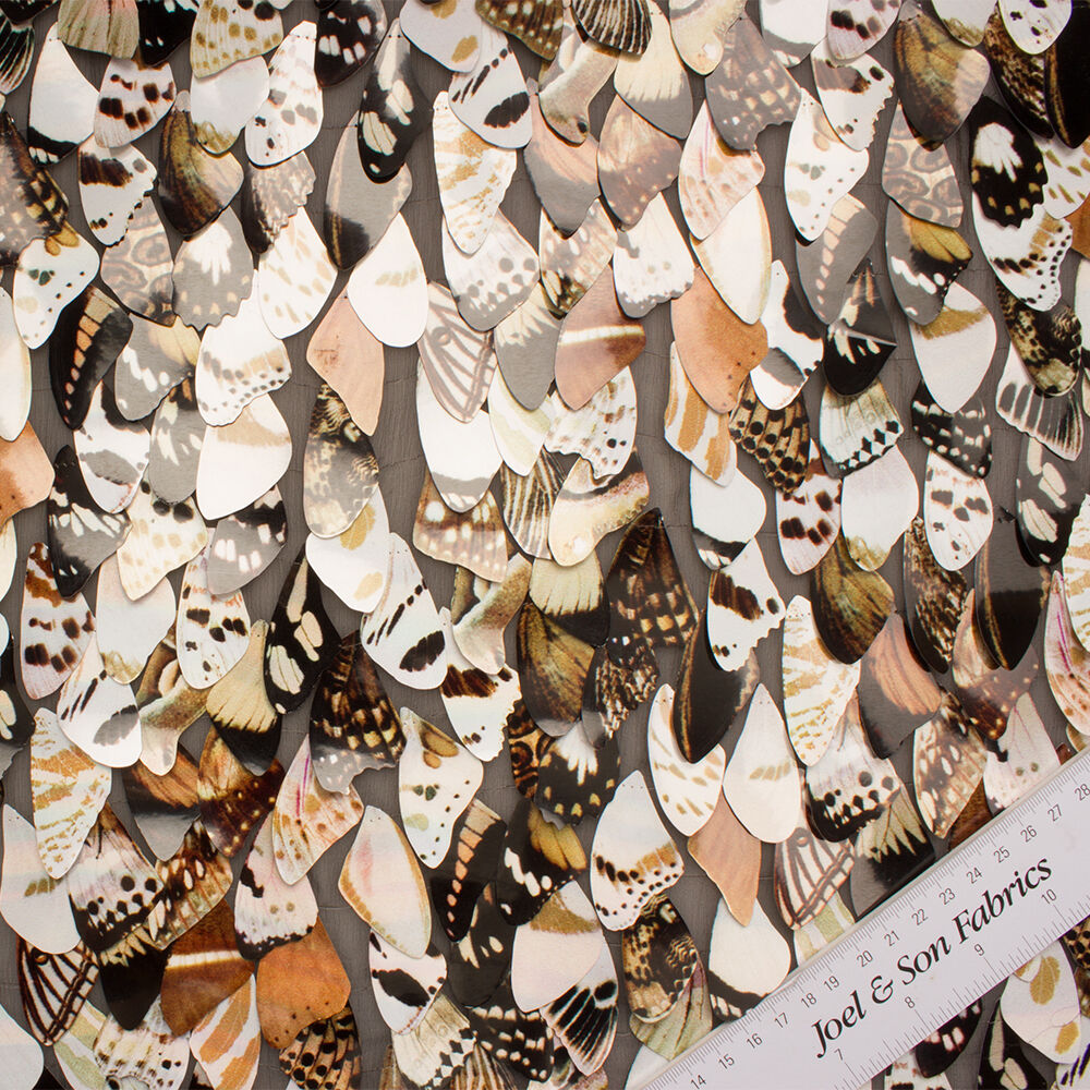 Brown Embroidered Laser Cut Butterfly Wing Fabric