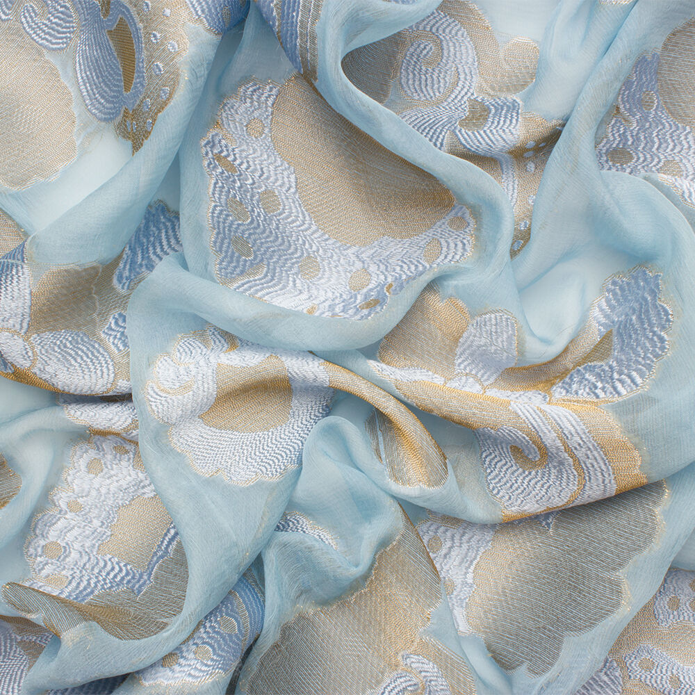Pastel Blue/Gold Metallic Silk Chiffon (A 1.50m Piece)