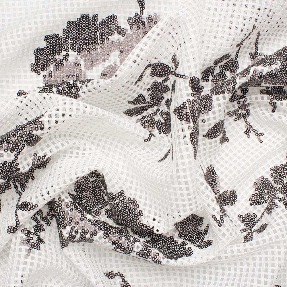 Black/White Embroidered Sequin Poly Mesh