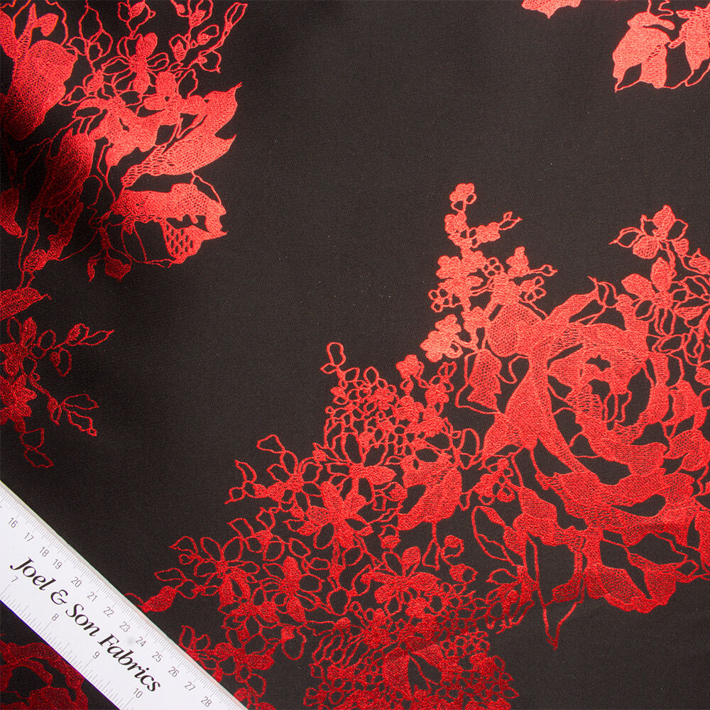 Red/Black Floral Metallic Silk Jacquard