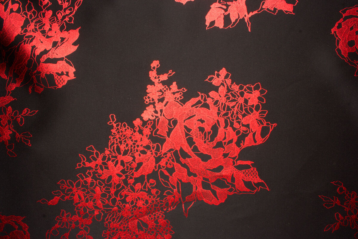 Red/Black Floral Metallic Silk Jacquard