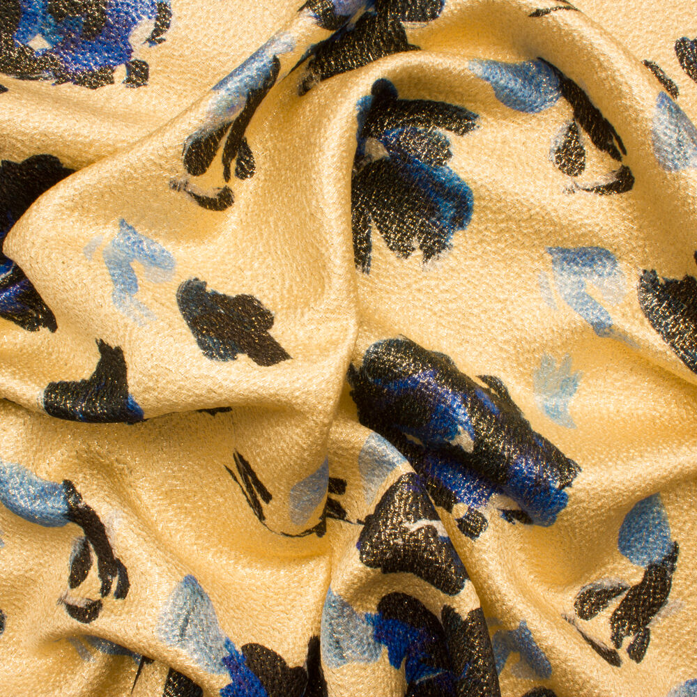 Blue/Black Floral Printed Cloqué