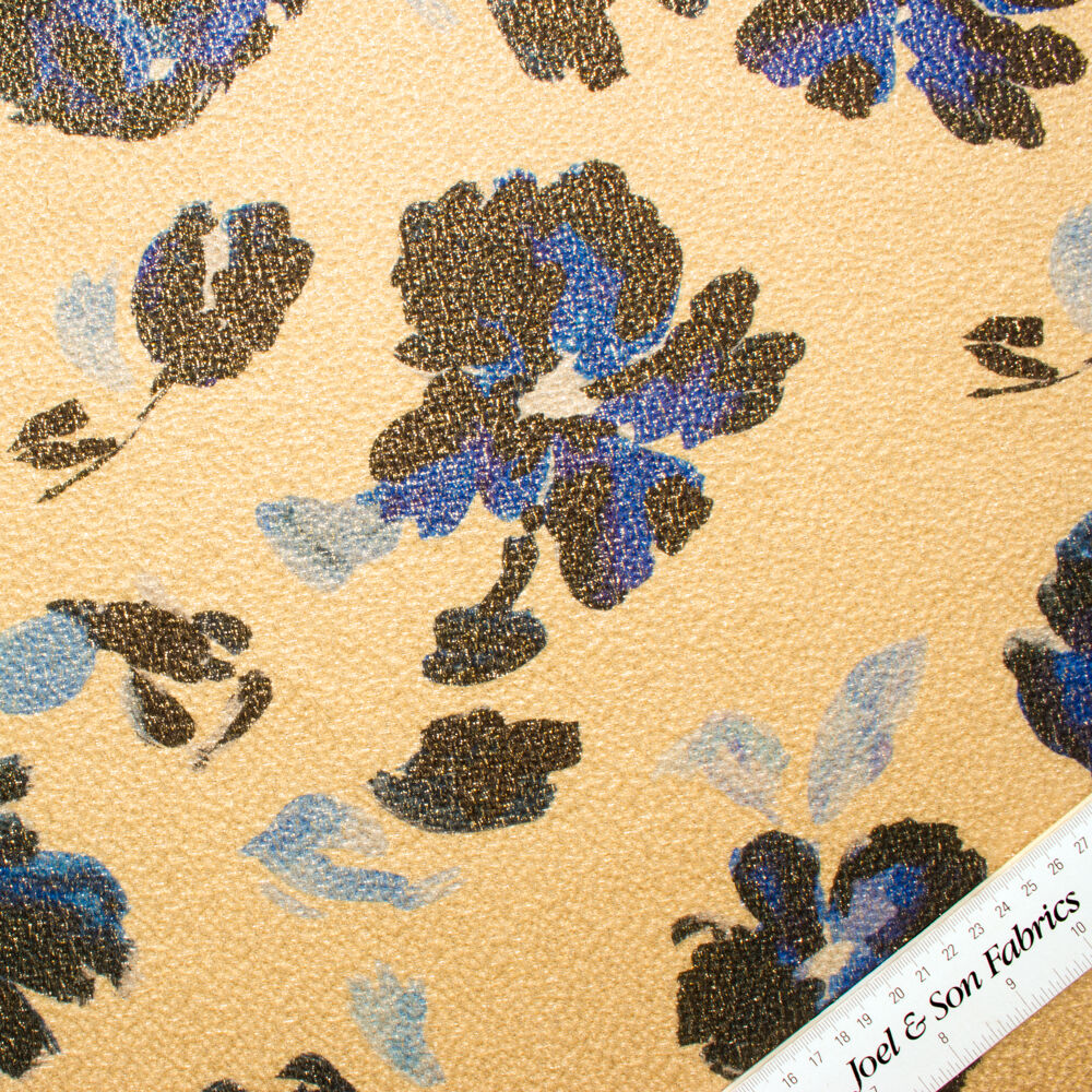 Blue/Black Floral Printed Cloqué