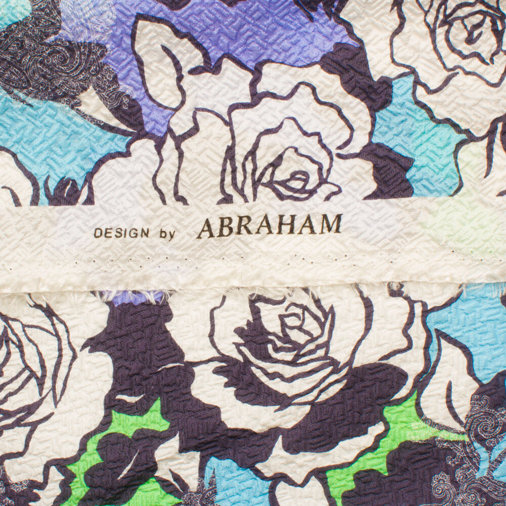 Blue & Lilac Floral Printed Silk Cloqué (A 2m Piece)