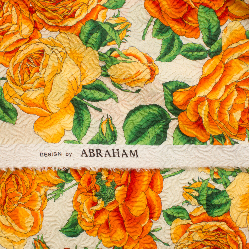 Orange & Green Floral Printed Cloqué