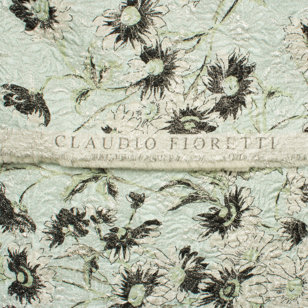 Pale Aqua Floral Metallic Cloqué