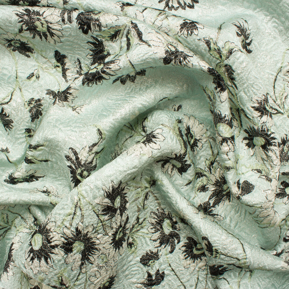 Pale Aqua Floral Metallic Cloqué