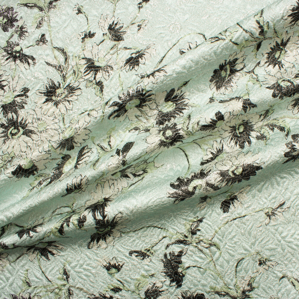 Pale Aqua Floral Metallic Cloqué