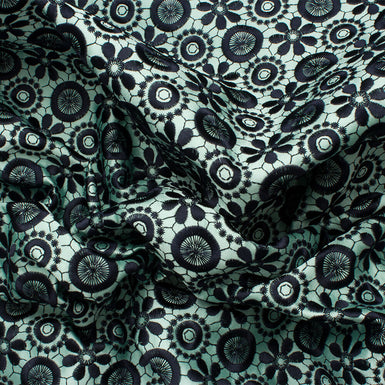 Moss Green Embroidered Silk Cloqué