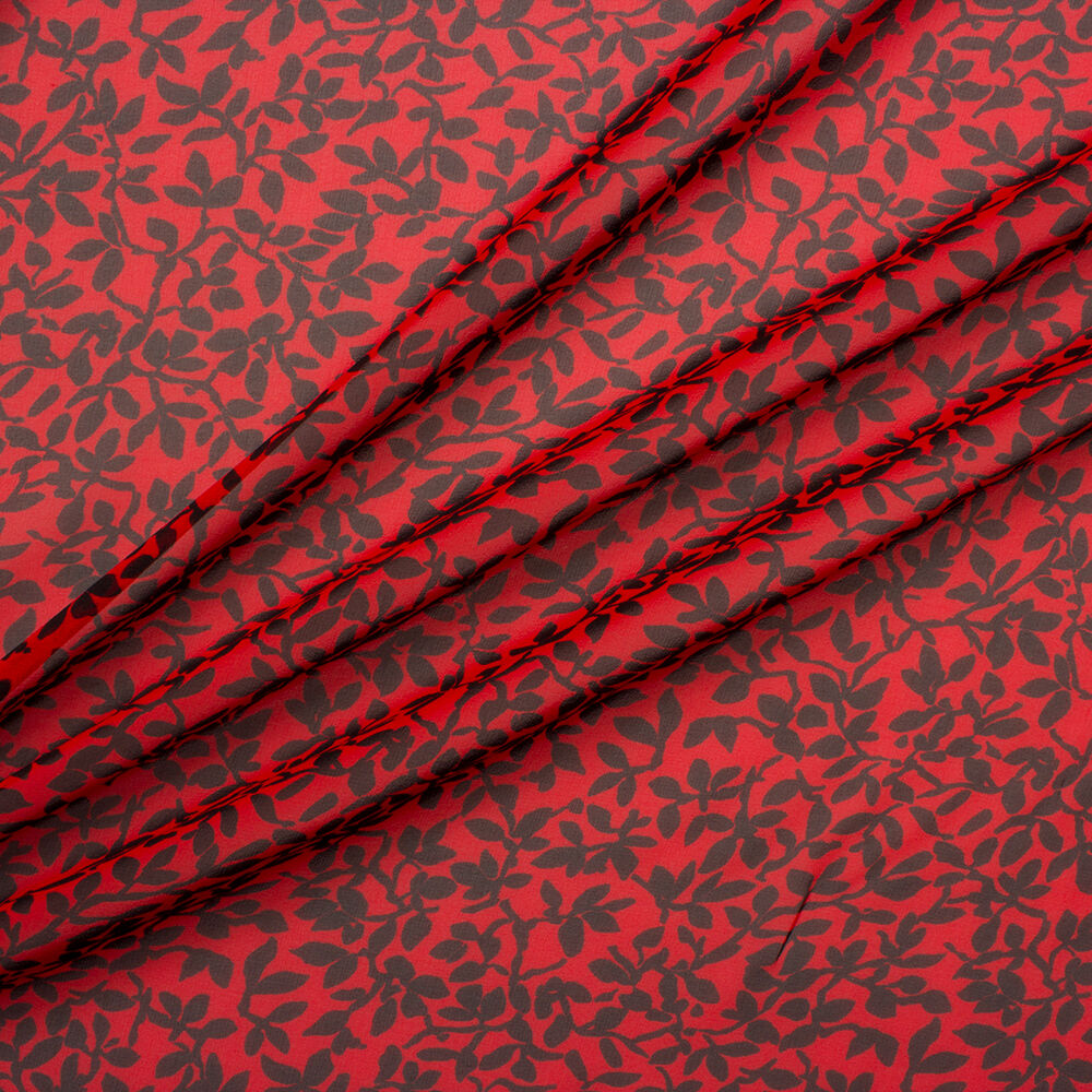 Red/Black Leaf Printed Silk Georgette (A 2.90m Piece)