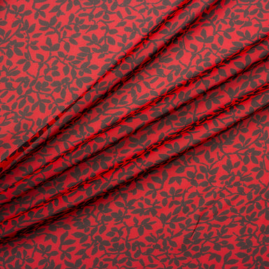 Red/Black Leaf Printed Silk Georgette (A 2.90m Piece)