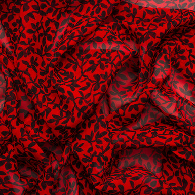 Red/Black Leaf Printed Silk Georgette (A 2.90m Piece)