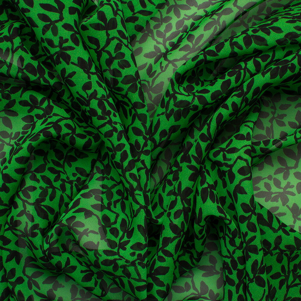 Green/Black Printed Silk Georgette
