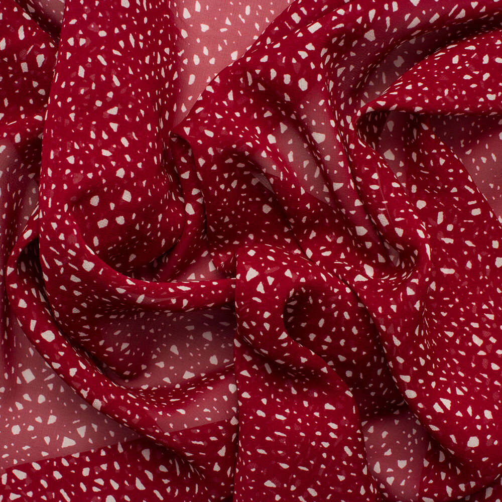 White/Bordeaux Printed Silk Chiffon