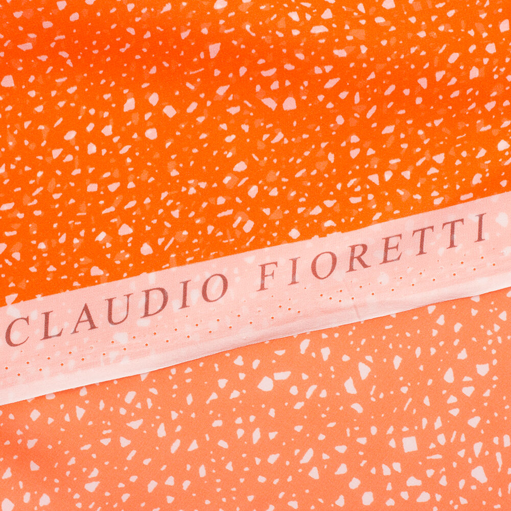 Orange/White Printed Silk Chiffon