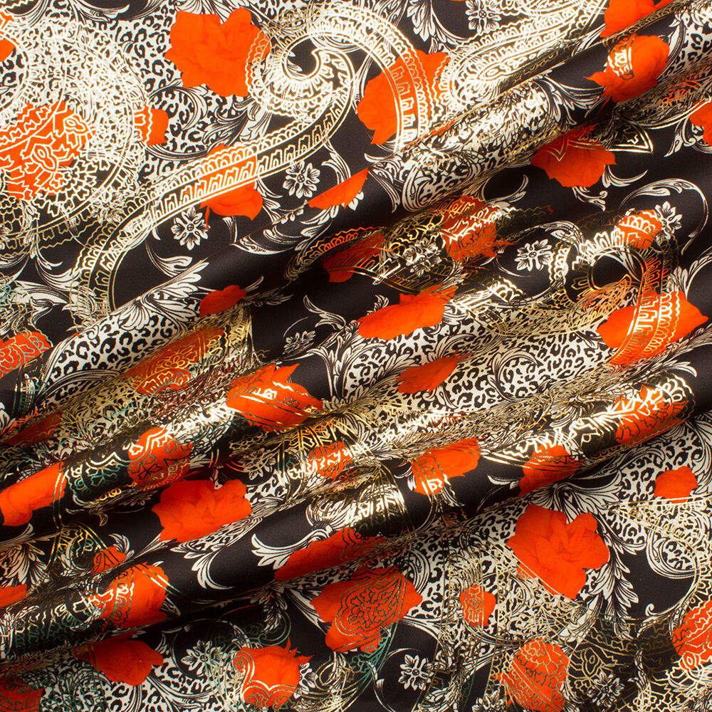 Black/Red Floral Laminated Cotton