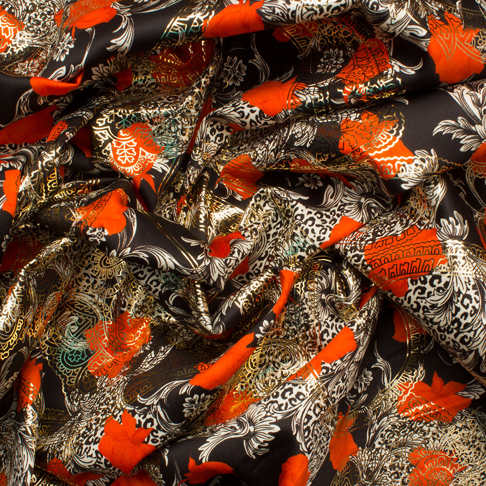 Black/Red Floral Laminated Cotton