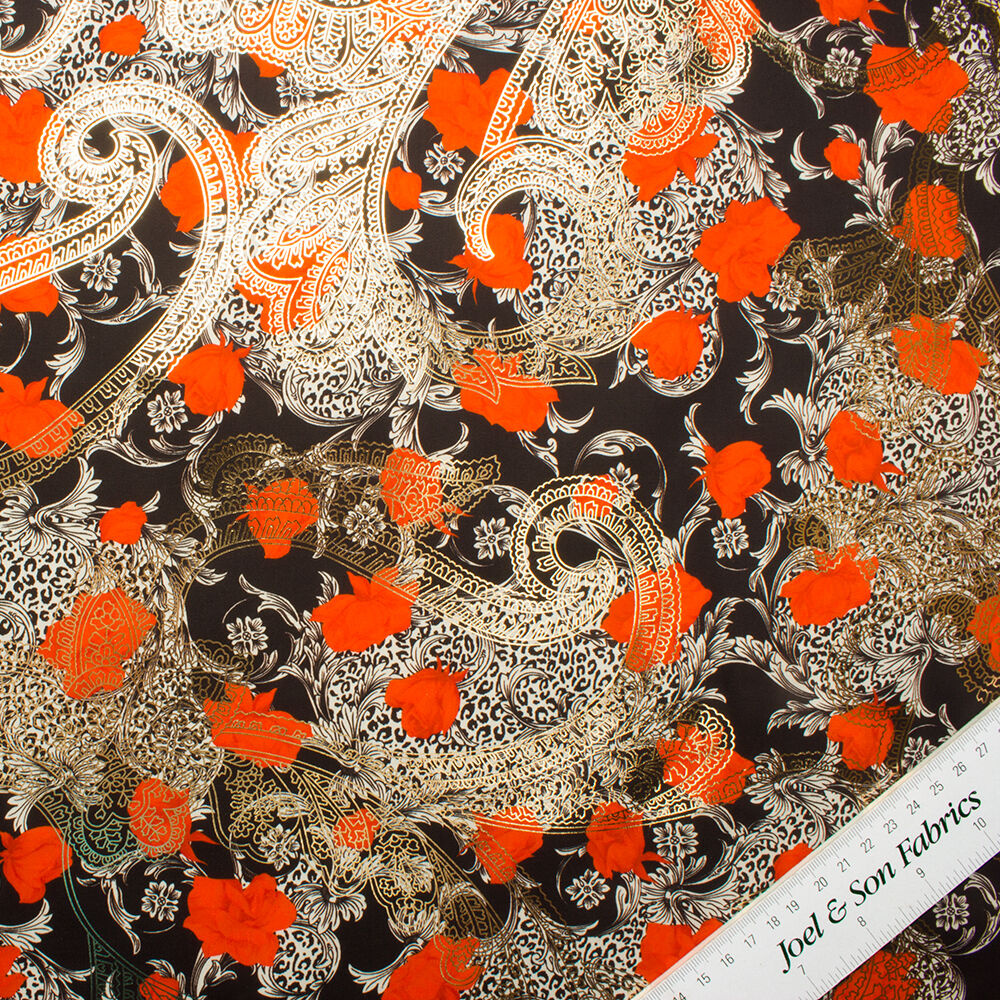 Black/Red Floral Laminated Cotton