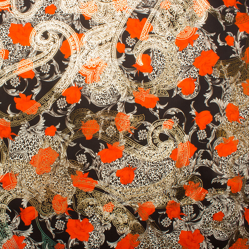 Black/Red Floral Laminated Cotton