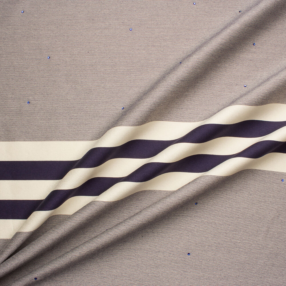 Navy Blue/Ivory Stripe Mikado with Stones