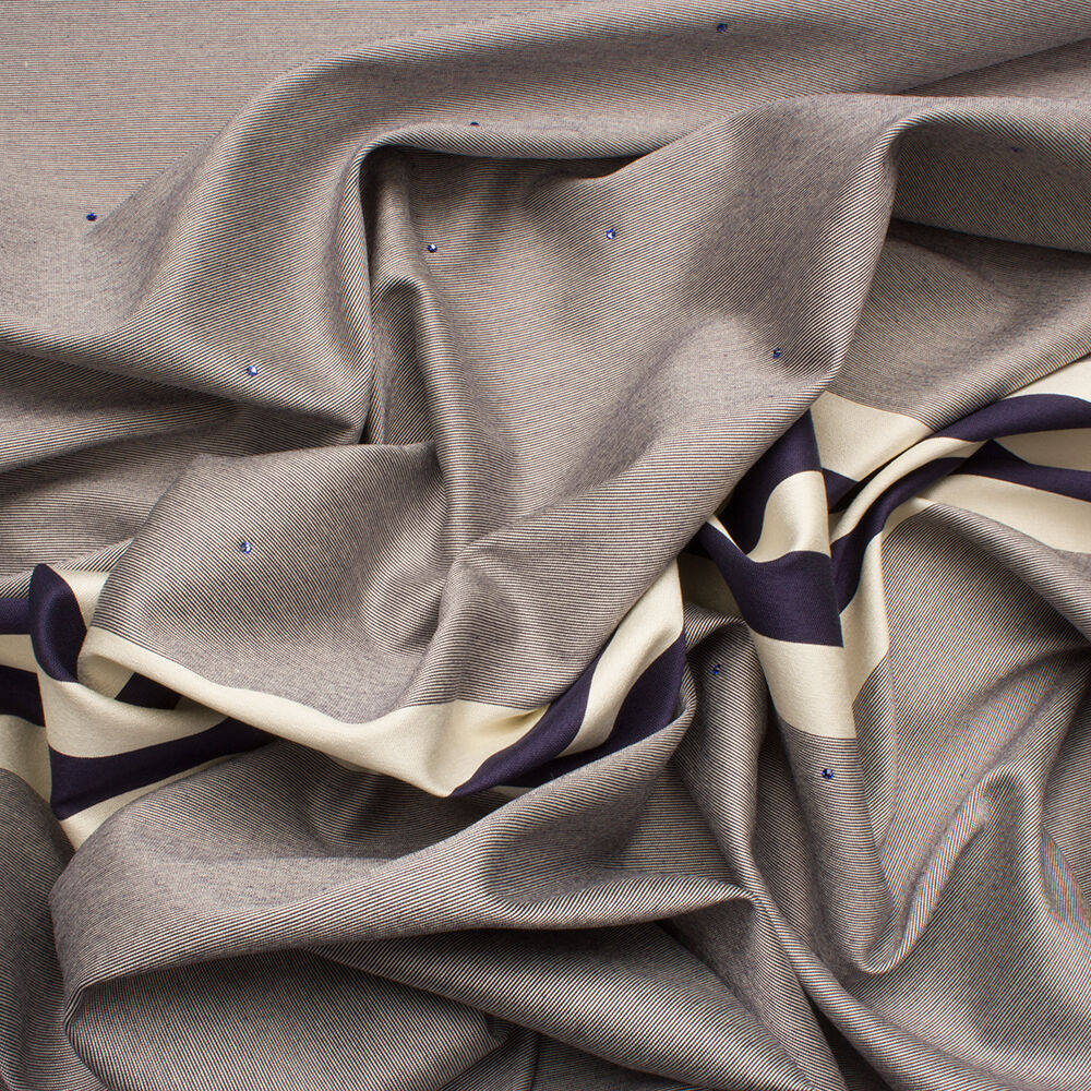 Navy Blue/Ivory Stripe Mikado with Stones