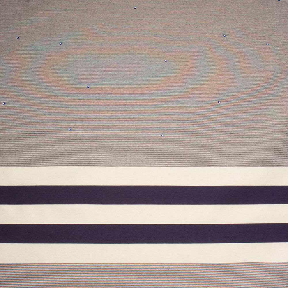 Navy Blue/Ivory Stripe Mikado with Stones