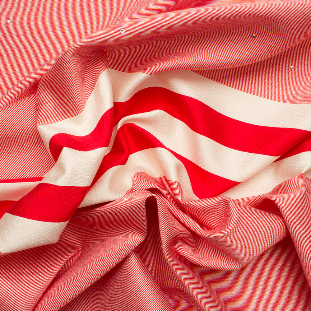 Red/Ivory Stripe Mikado with Stones