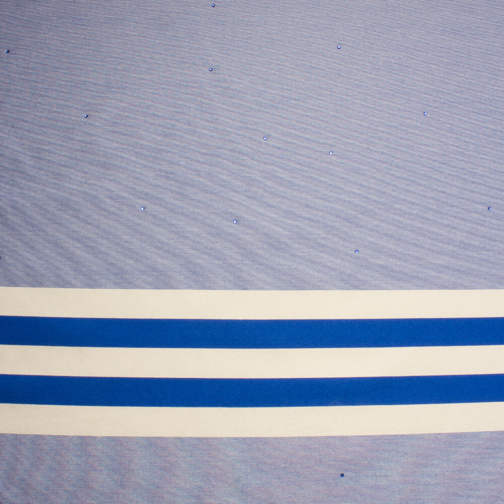 Royal Blue/Ivory Stripe Mikado with Stones