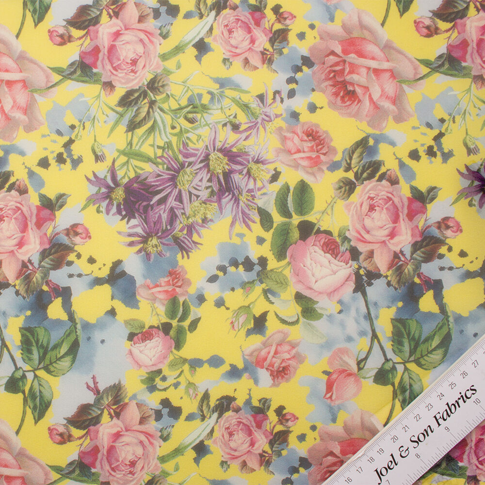 Canary Yellow/Floral Printed Silk Chiffon