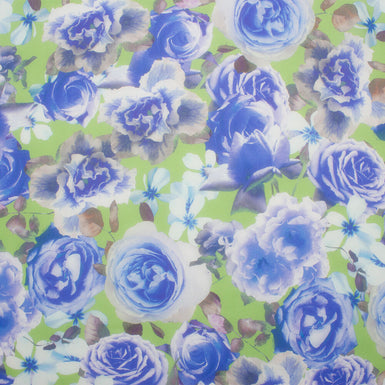 Blue/Green Multi Floral Printed Silk Chiffon