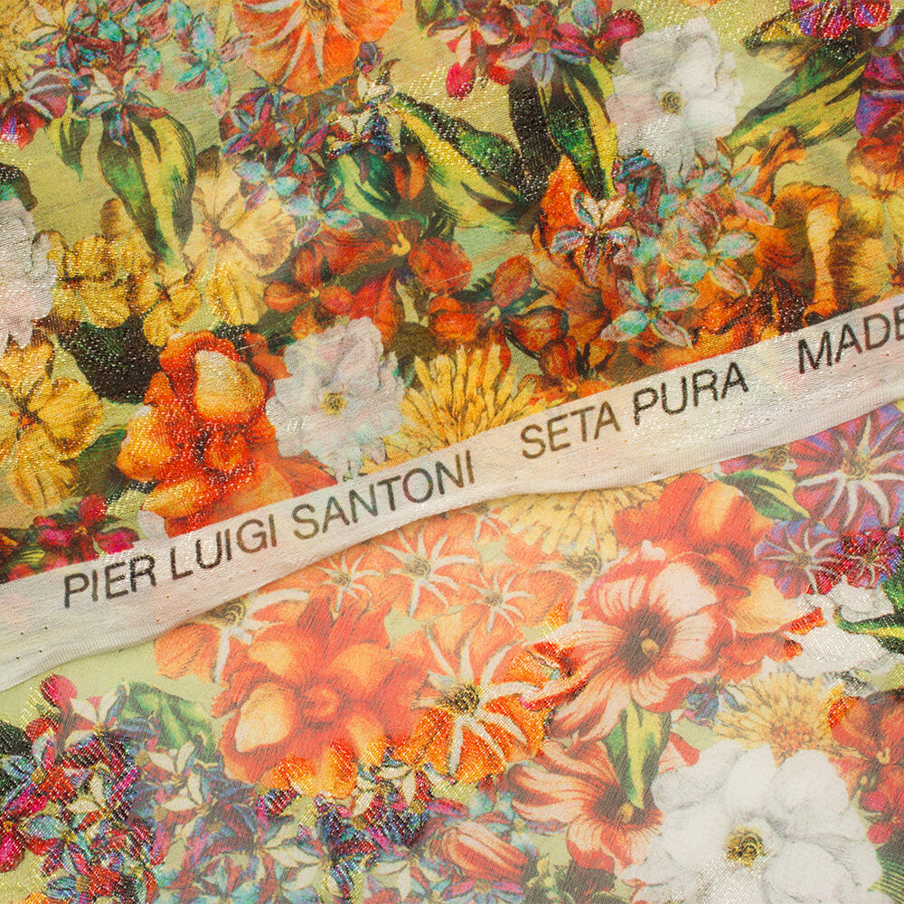 Orange/Multi Coloured Laminated Silk Chiffon